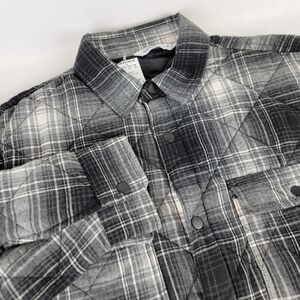 Sonoma Men's M Quilted Flannel Shirt Jacket Black Gray Plaid Chest PocketsNEW